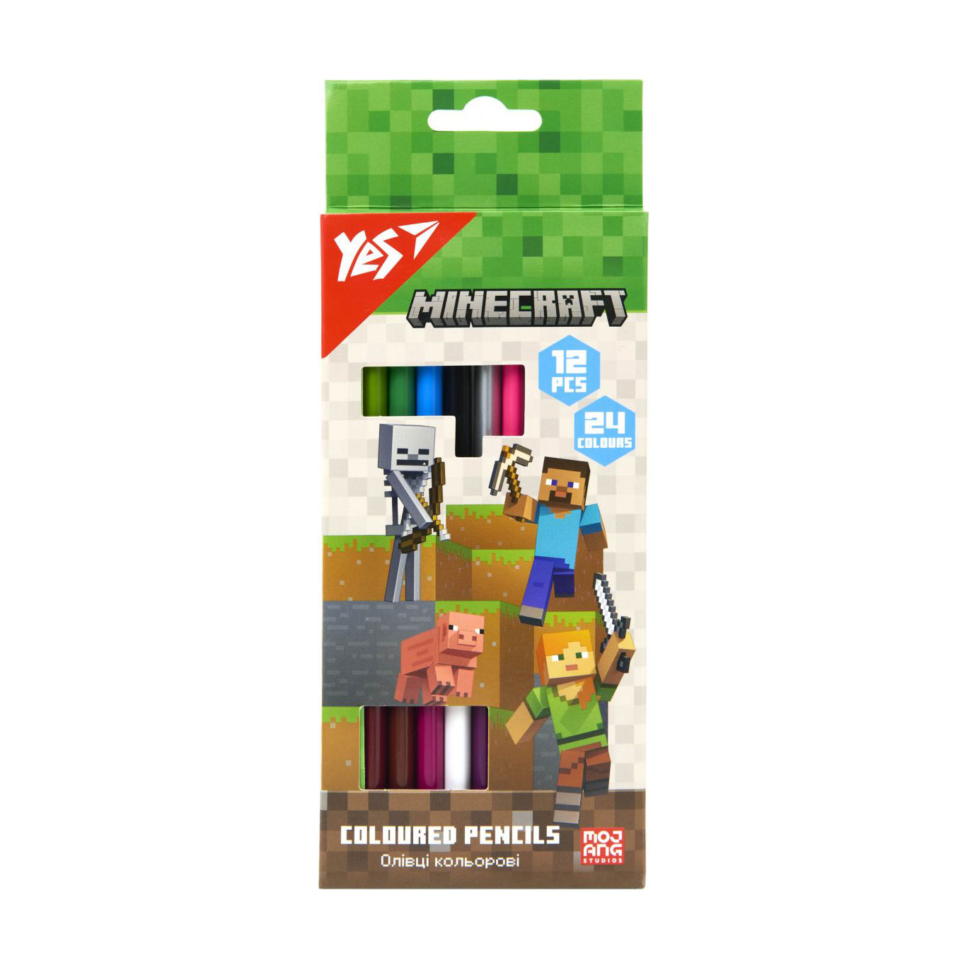 Набір двосторонніх кольорових олівців YES Minecraft, 24 кольори, 12 шт (290763)